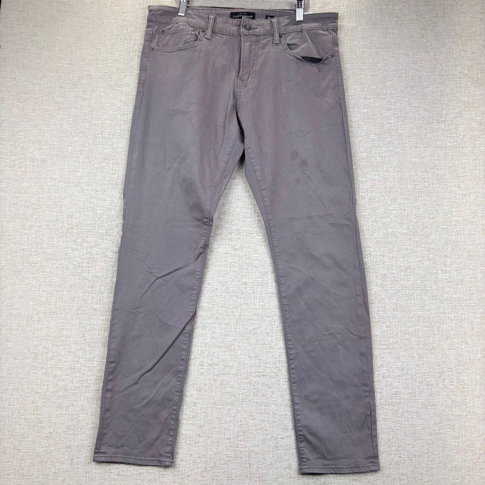 Lucky Brand Mens 34x32 121 Heritage Slim Grey Purple Pants Stretch Trousers